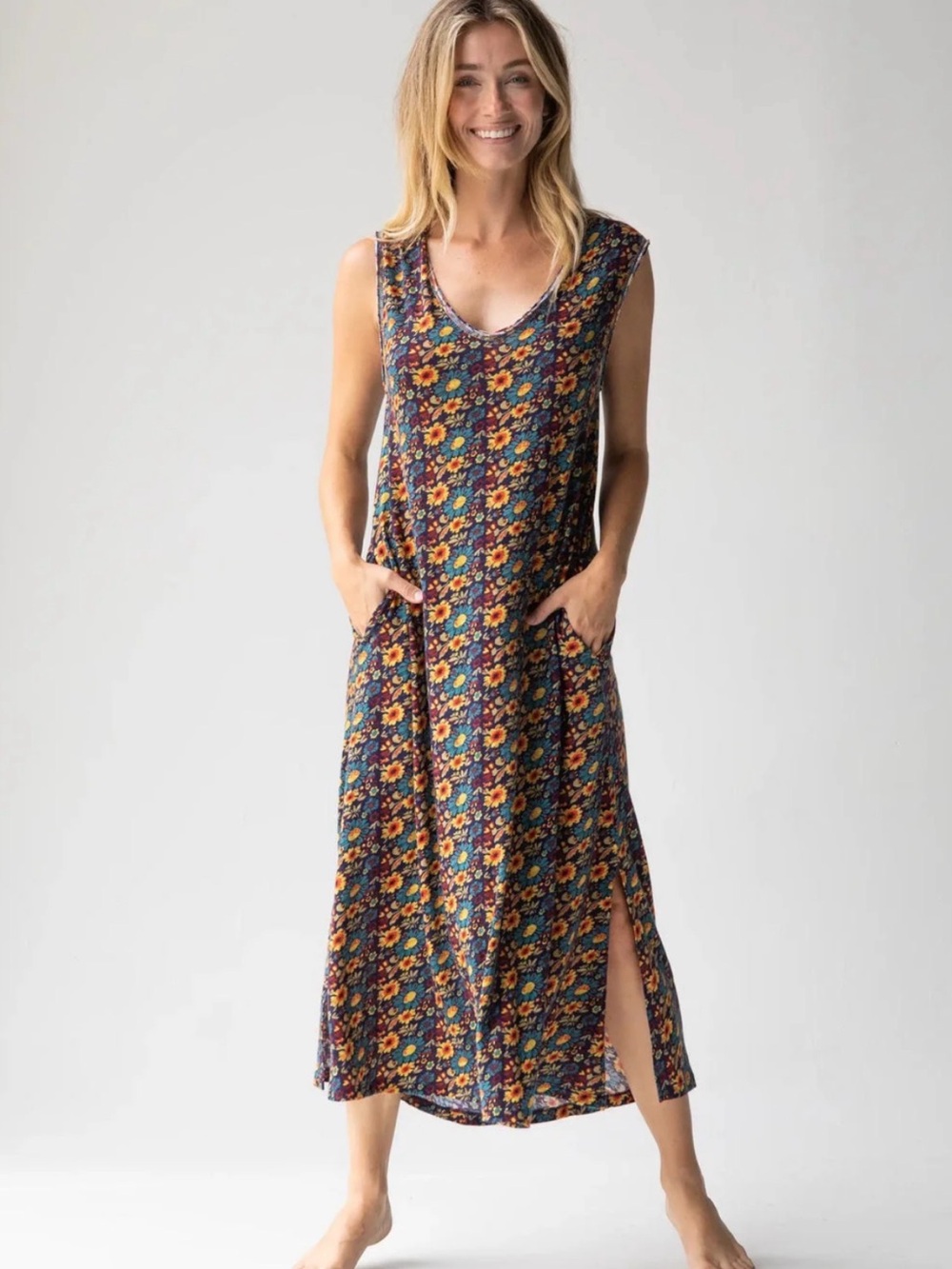 Natural Life Hangout Cotton Floral Midi Dress Size L